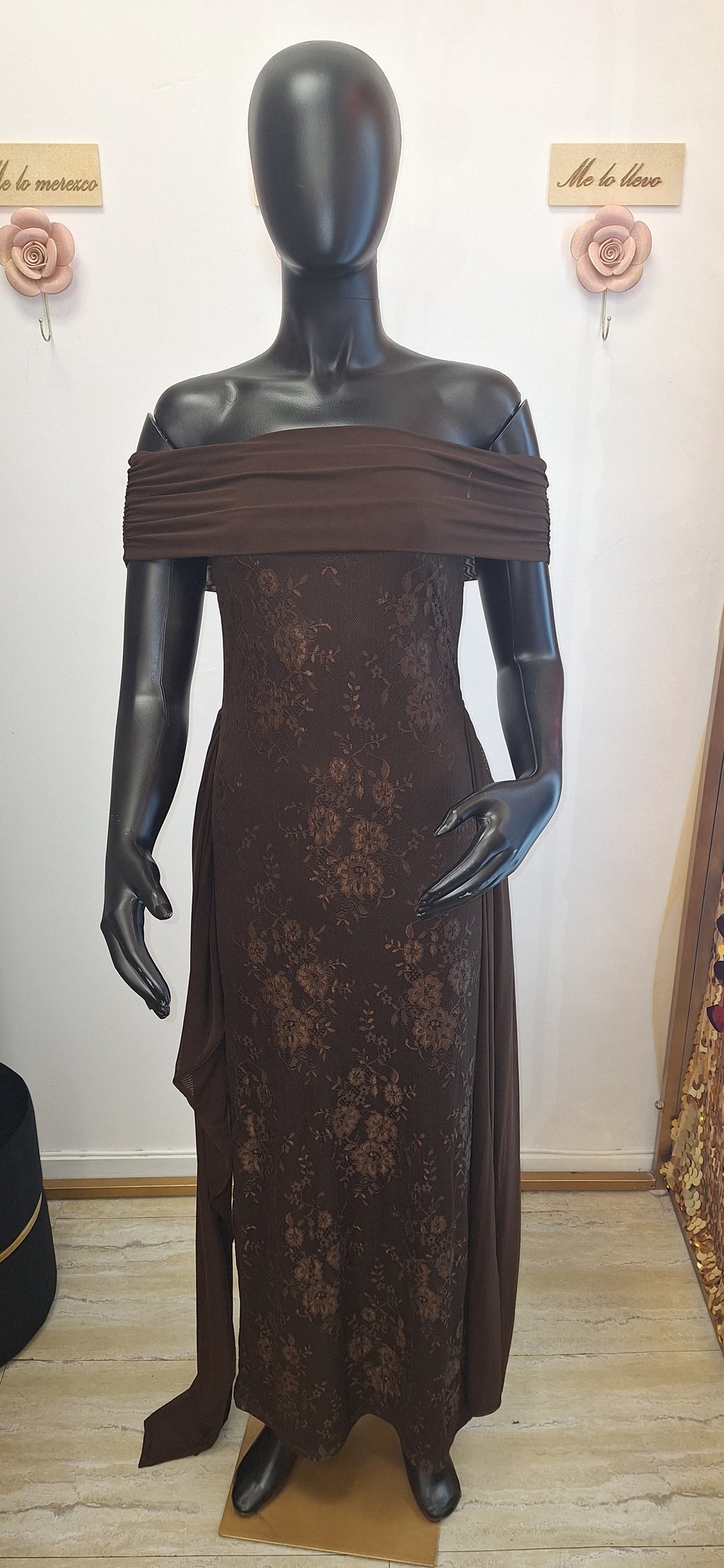DRESS BACK DROP FLORAL BROWN