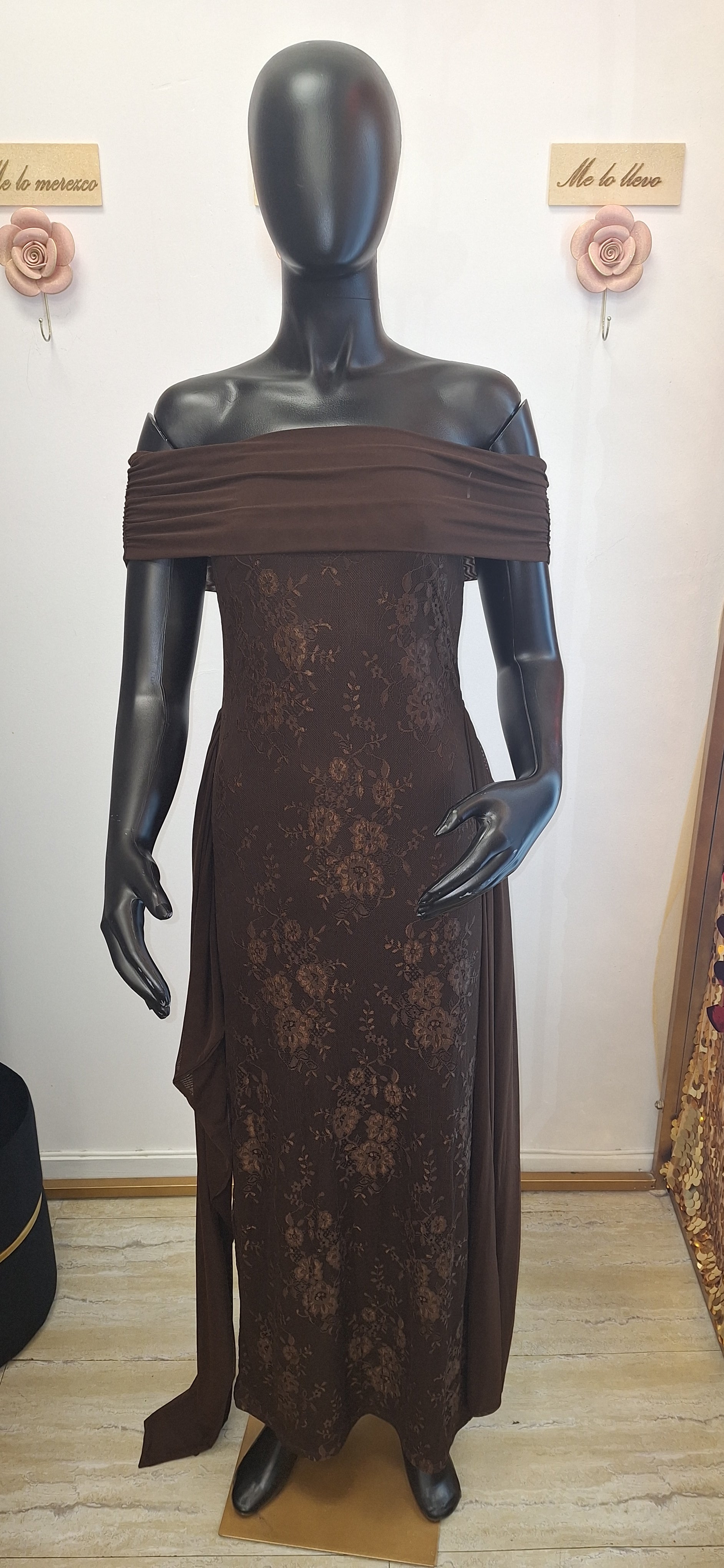 DRESS BACK DROP FLORAL BROWN