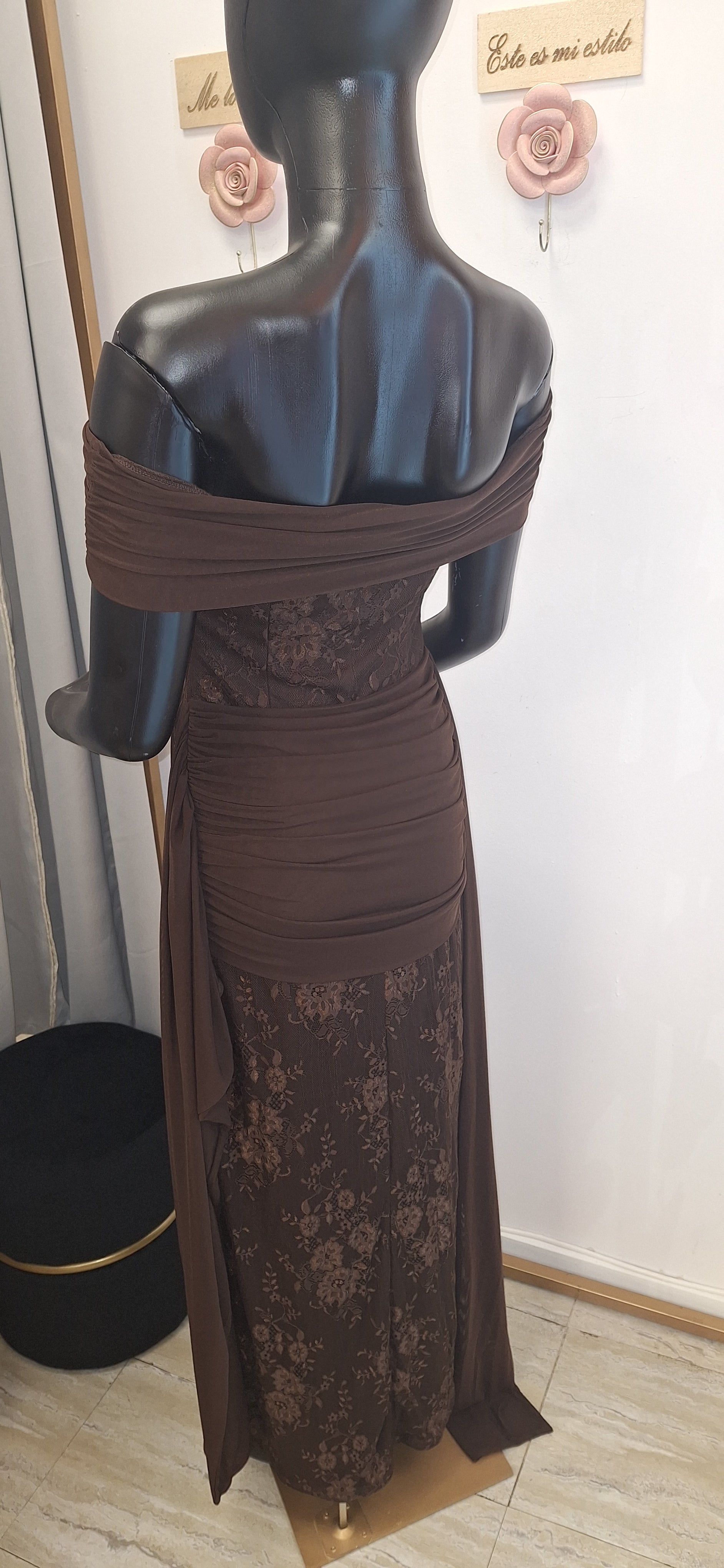 DRESS BACK DROP FLORAL BROWN