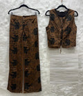 BROWN FLOWERED SET