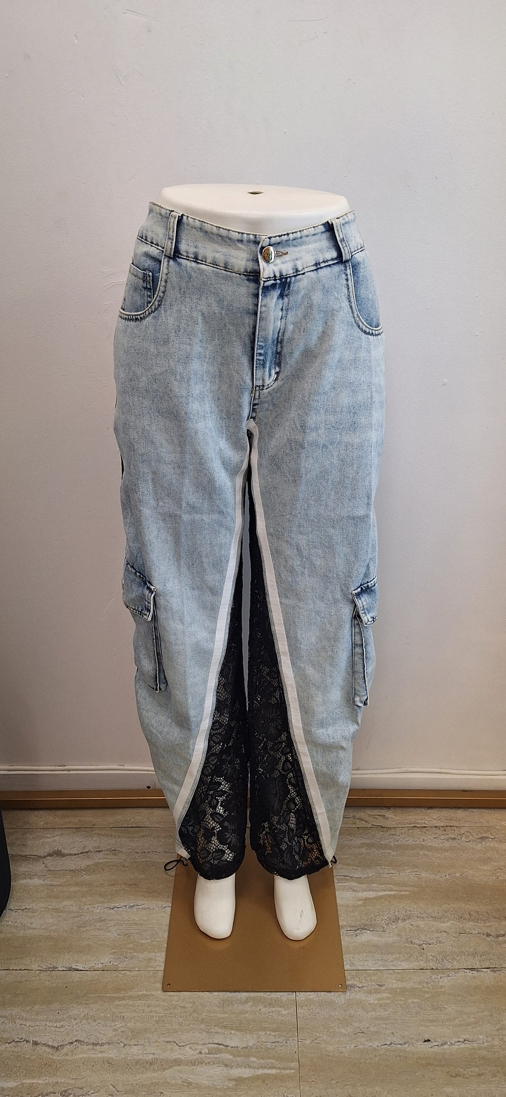 CASUAL DENIM BLACK LACE OR LEOPARD CARGO PANT