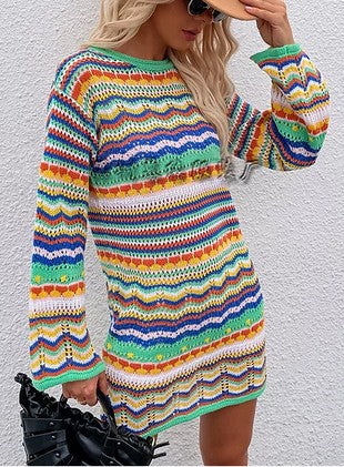 Unique Stripe Long Sleeve Knitted Mini Dress