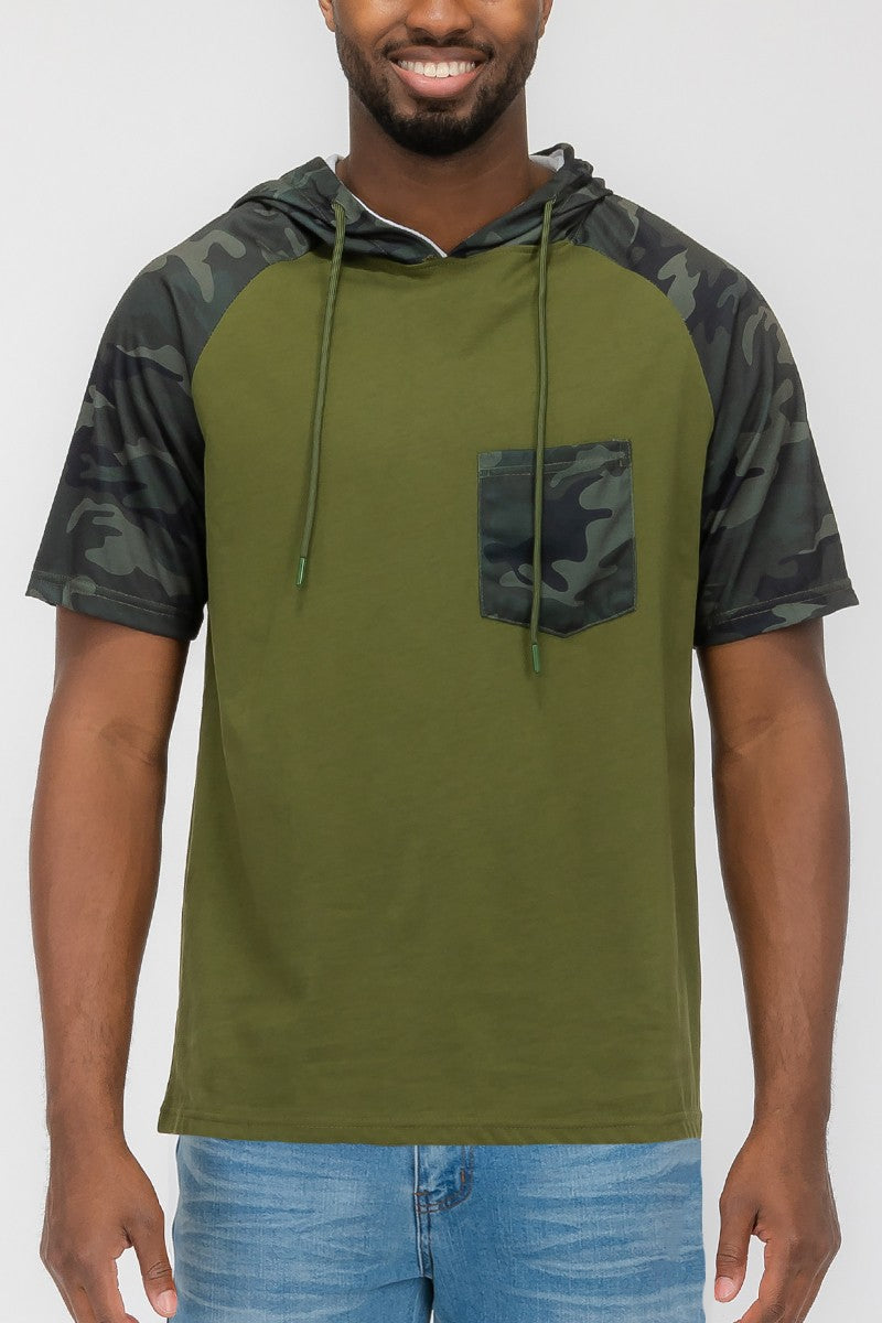 Short Sleeve Camo Hooded Tshirt