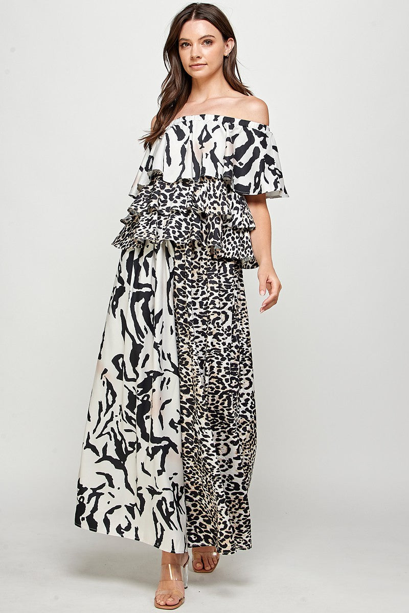 Off Shoulder Animal Print Set Jumpsuit
