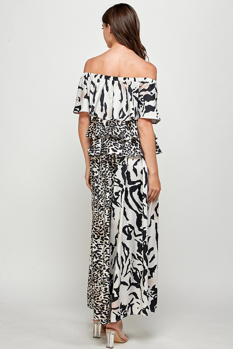 Off Shoulder Animal Print Set Jumpsuit