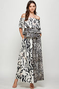Off Shoulder Animal Print Set Jumpsuit