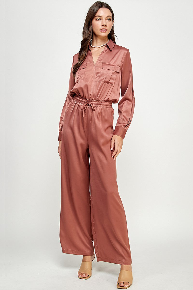 MOCA Long Slv V Neck Jumpsuit