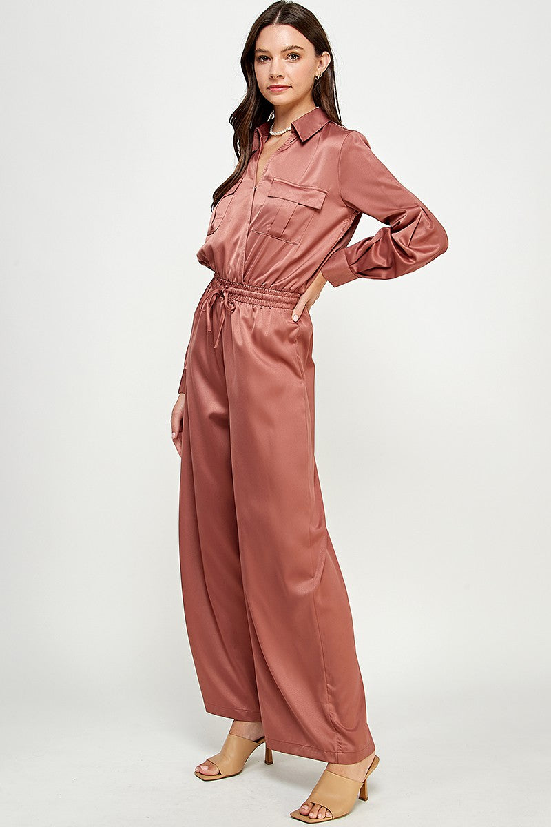 MOCA Long Slv V Neck Jumpsuit