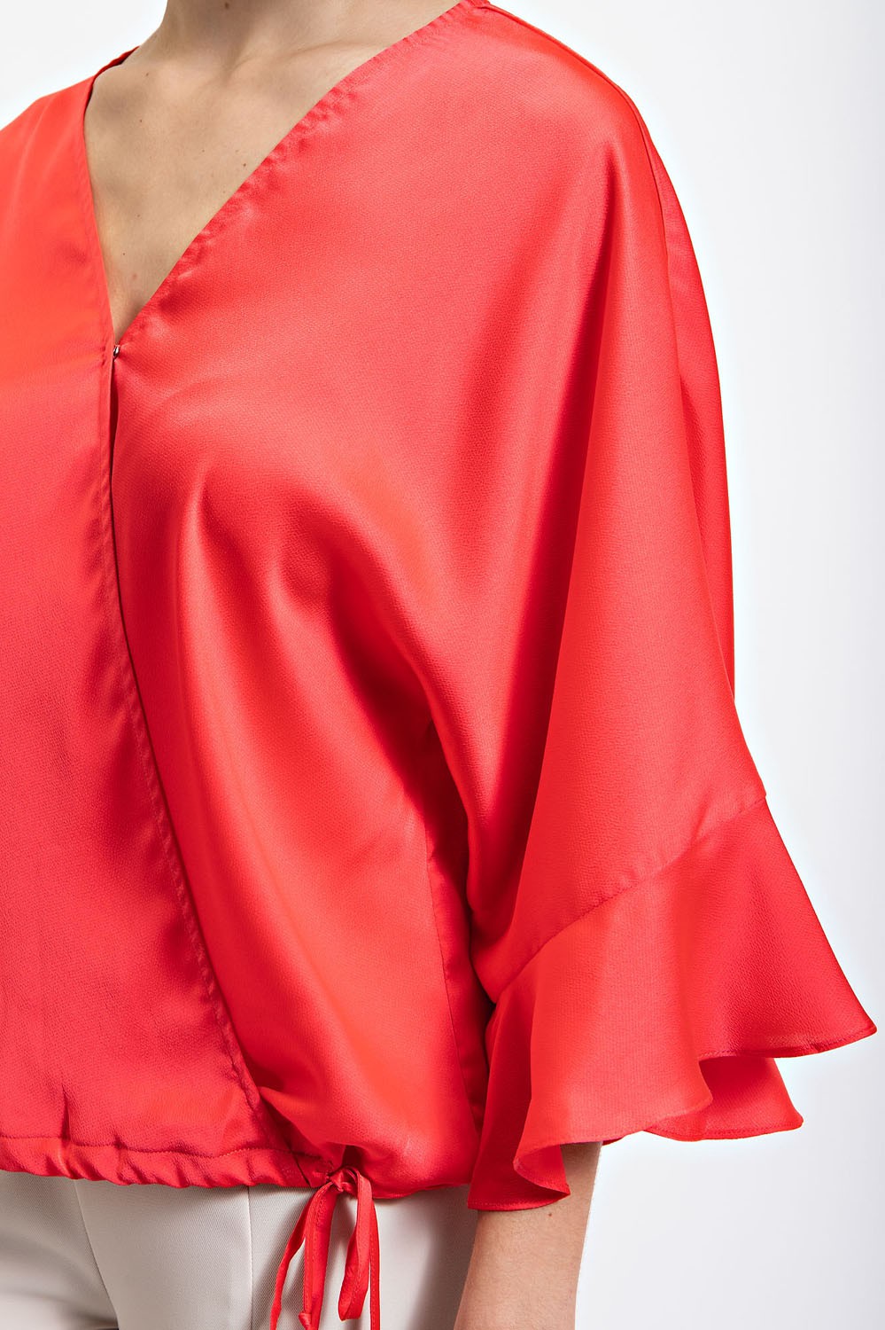 Side Tie Wrap Top With Ruffle Sleeve