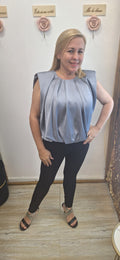 SHOULDER PADDED SILVER TOP