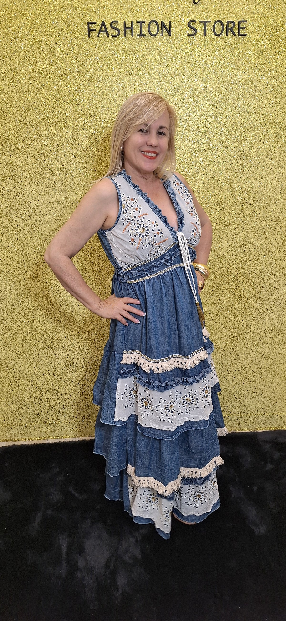 LONG DENIM DRESS A WITH WHITE