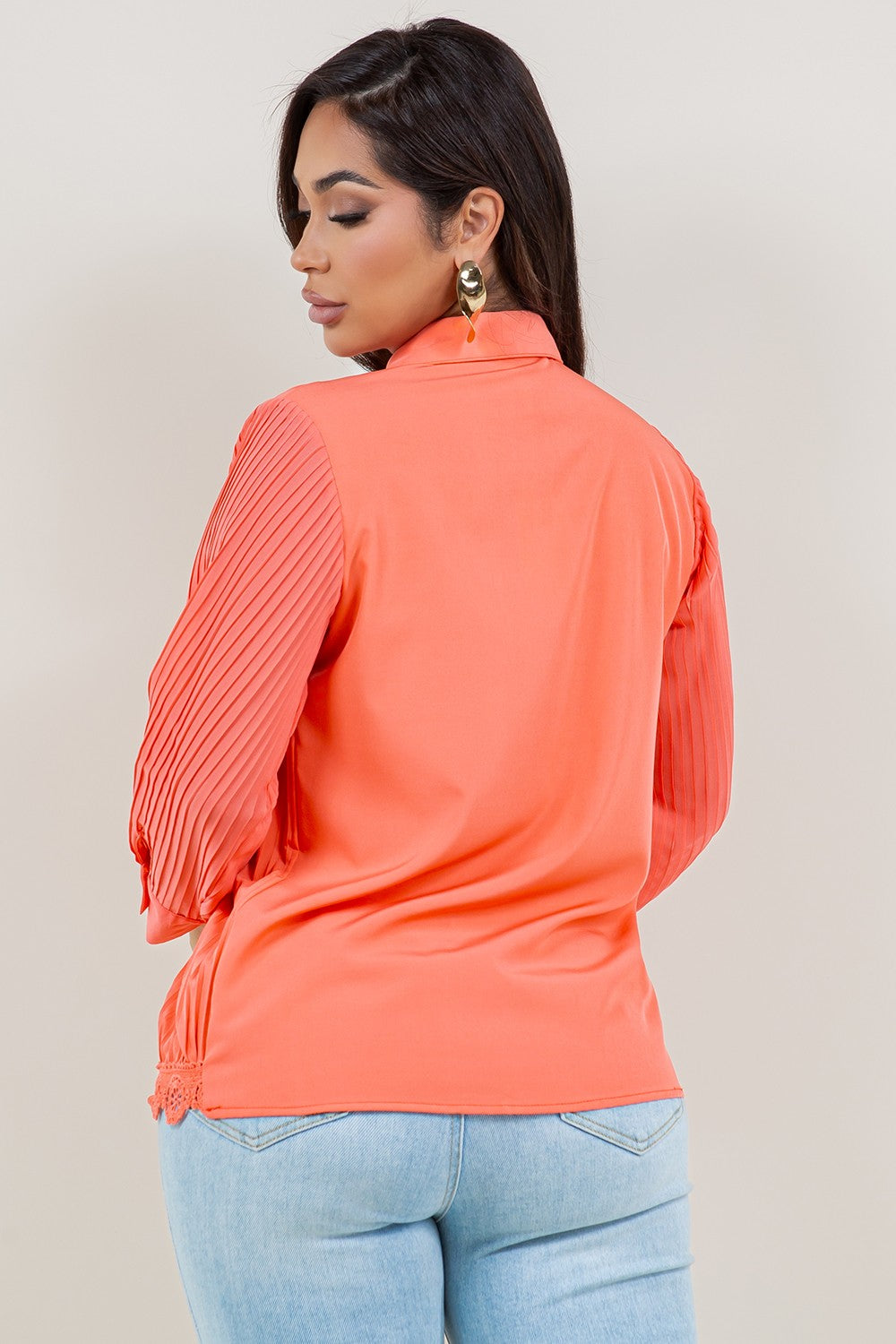 Solid Casual Pleated Stretch Shirt
