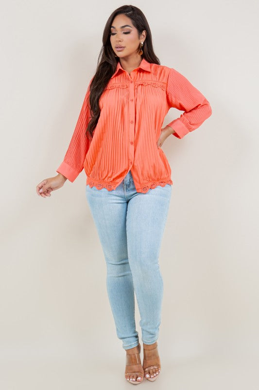 Solid Casual Pleated Stretch Shirt