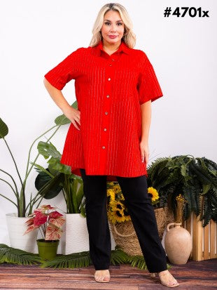 Plus Size Solid Stripe Tunic Shirt