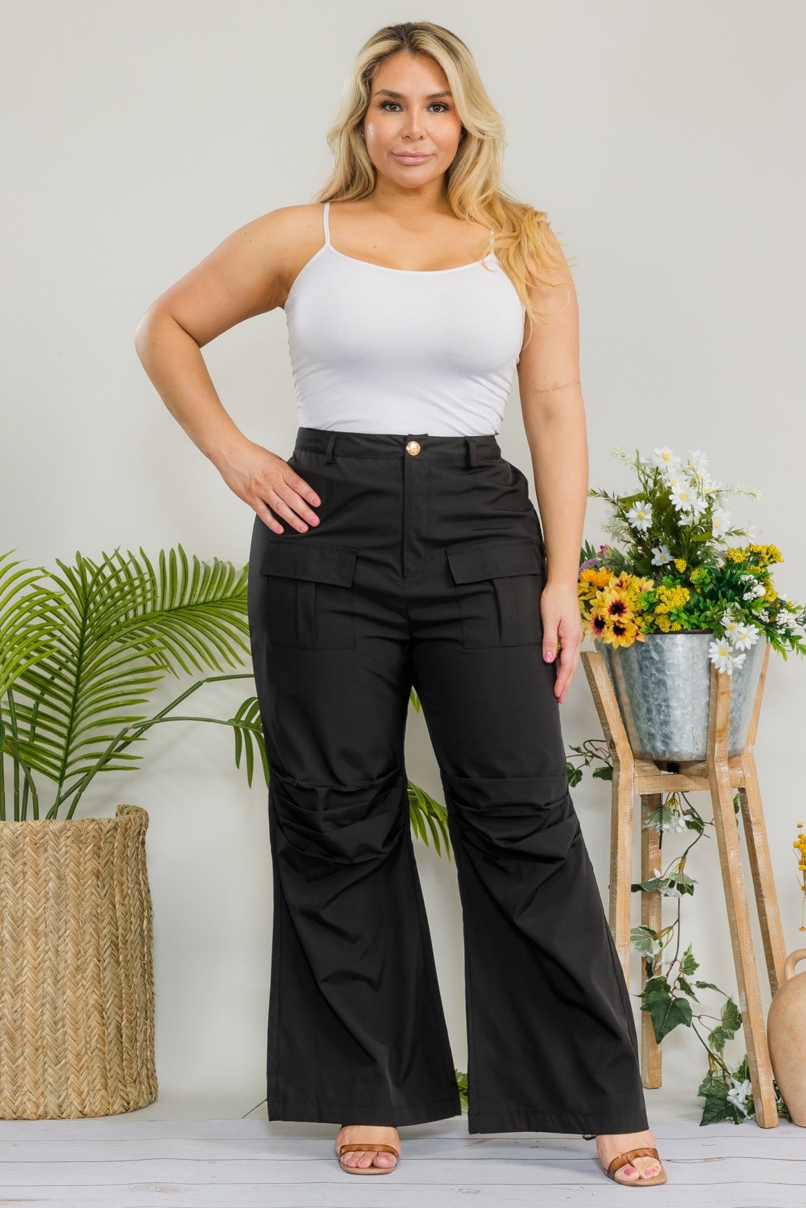 Plus Size Solid Casual Cargo