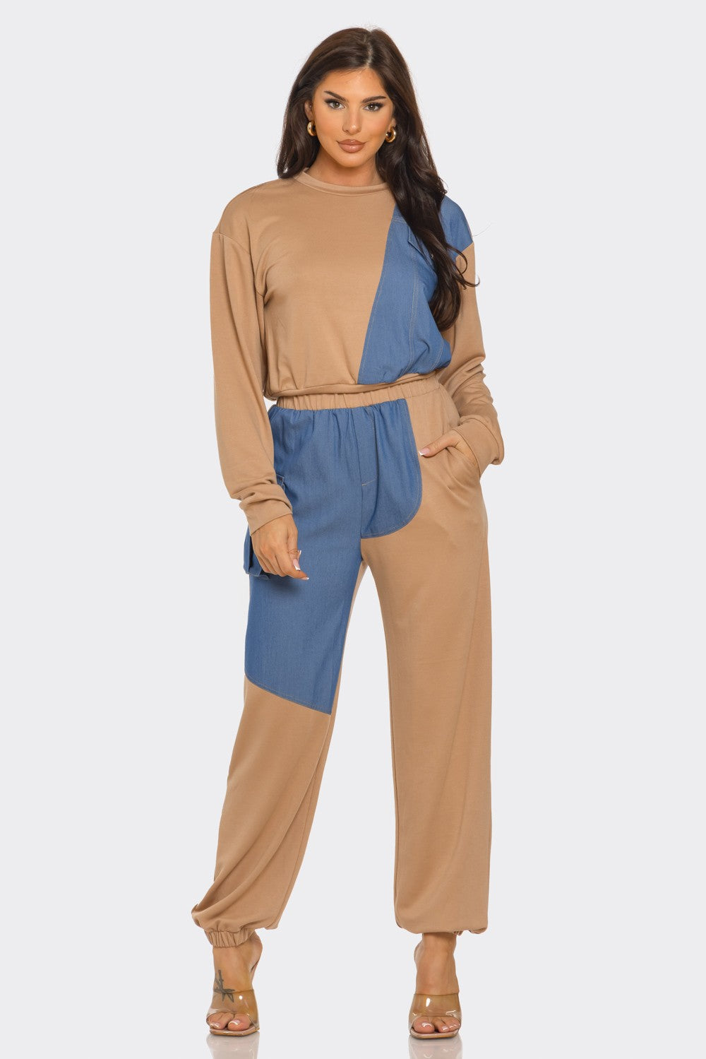 Denim Top Pockets Set