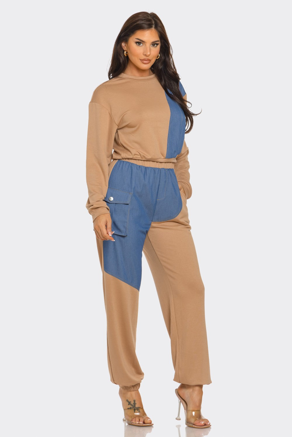 Denim Top Pockets Set