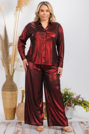 Plus Size Solid Metallic Set