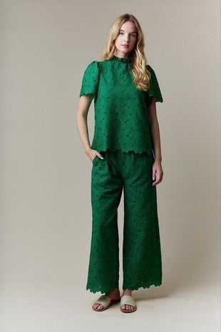 Eyelet Lace Short Sleeve And Pants Set