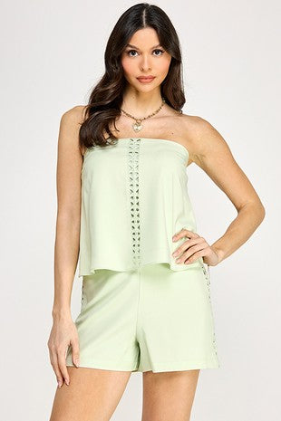Lace Trim Tube Top With Shorts