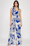 Printed Cowl Halter Top BLUE