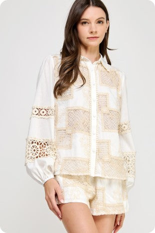 Crochet Macrame Lace Shirt And Shorts Set