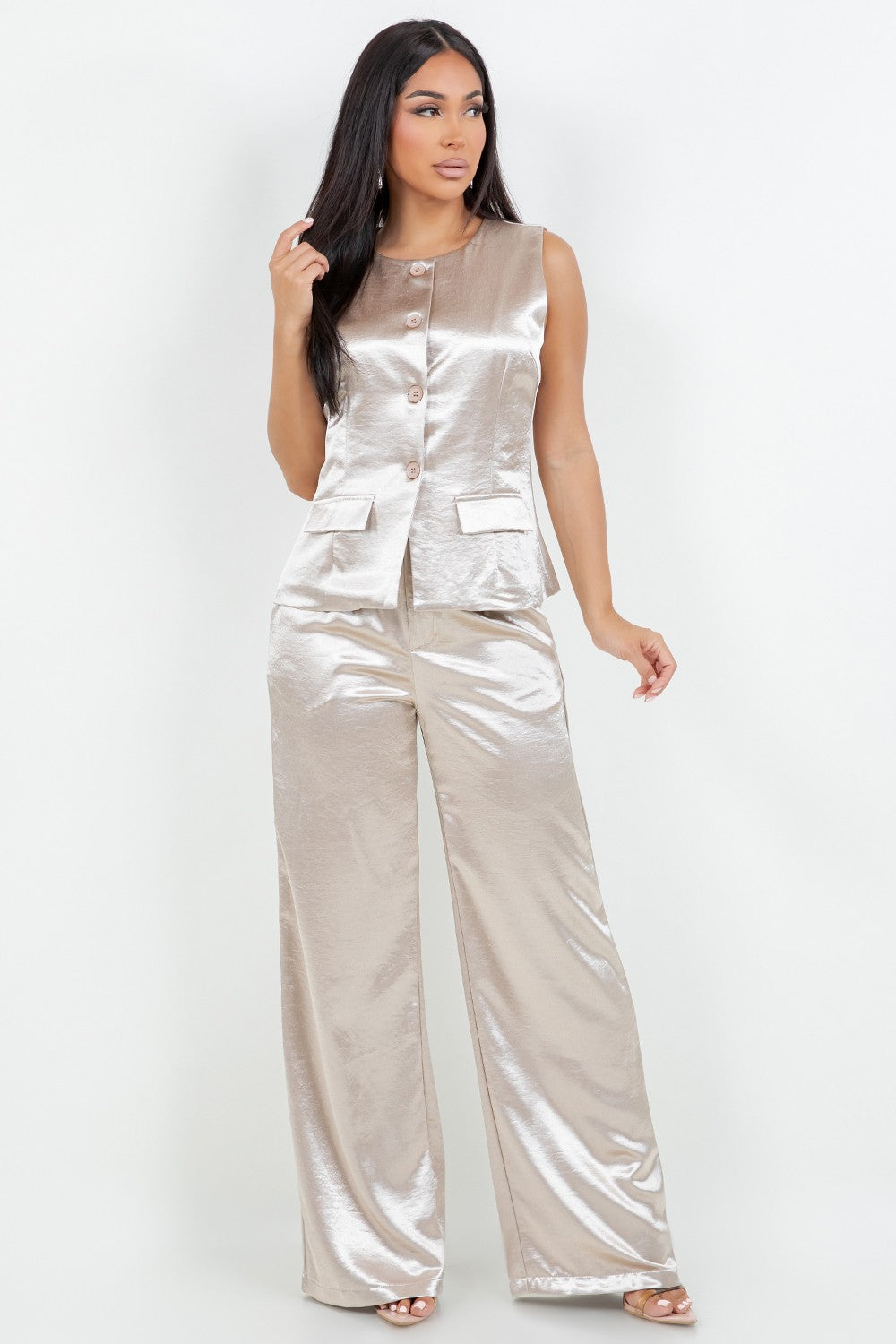 Two pieces Satin Vest Pants Set