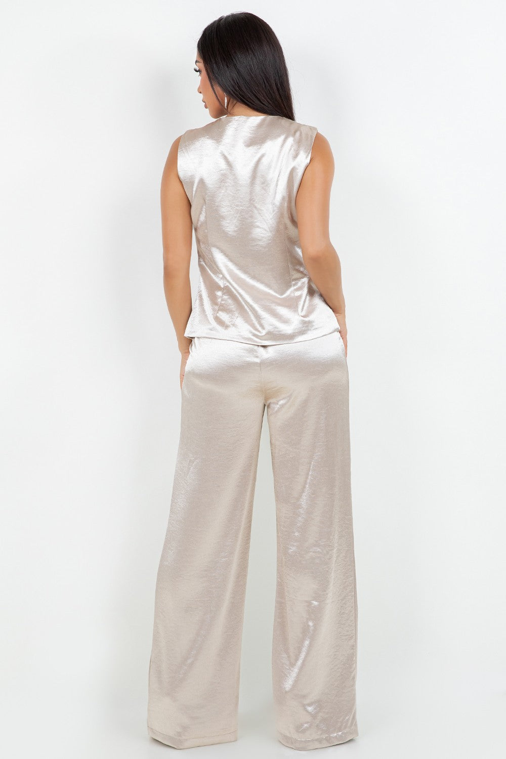 Two pieces Satin Vest Pants Set