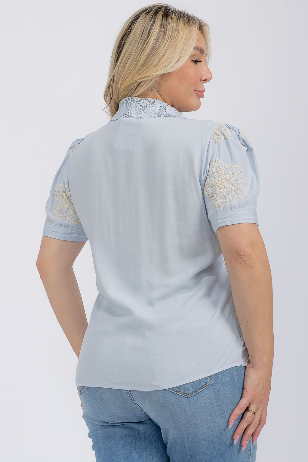 Plus Embroidered Button Down Blouse