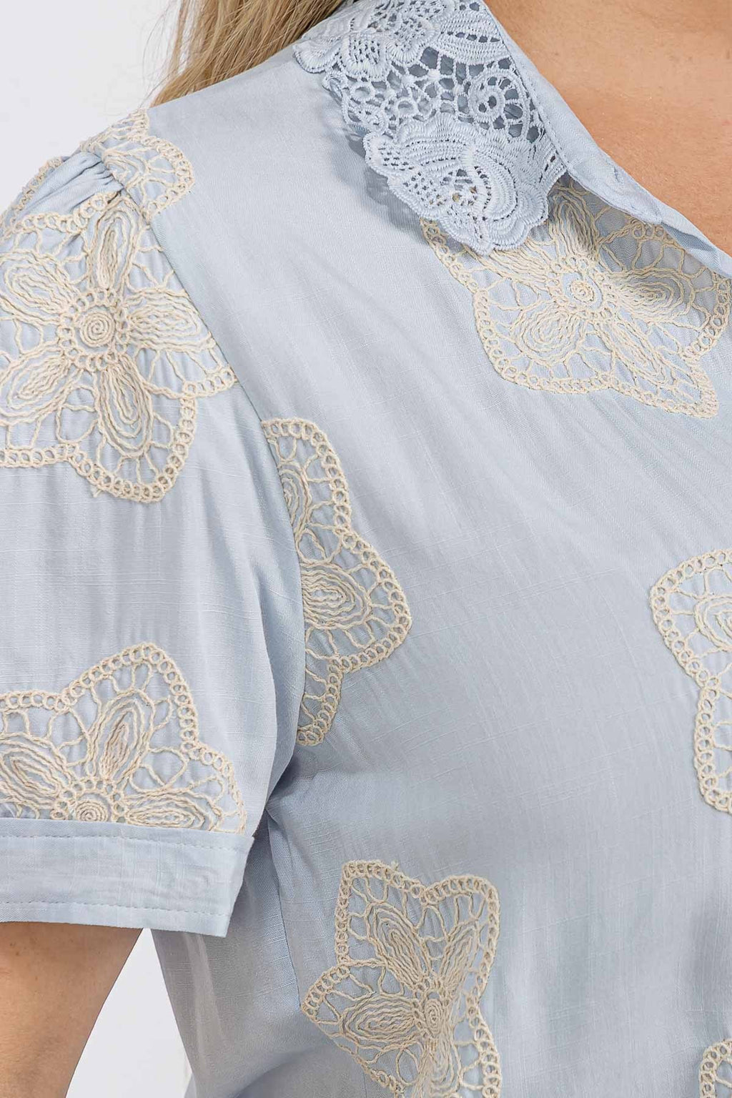 Plus Embroidered Button Down Blouse