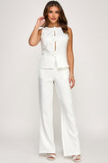 Flower Button Front Vest with Pants Set