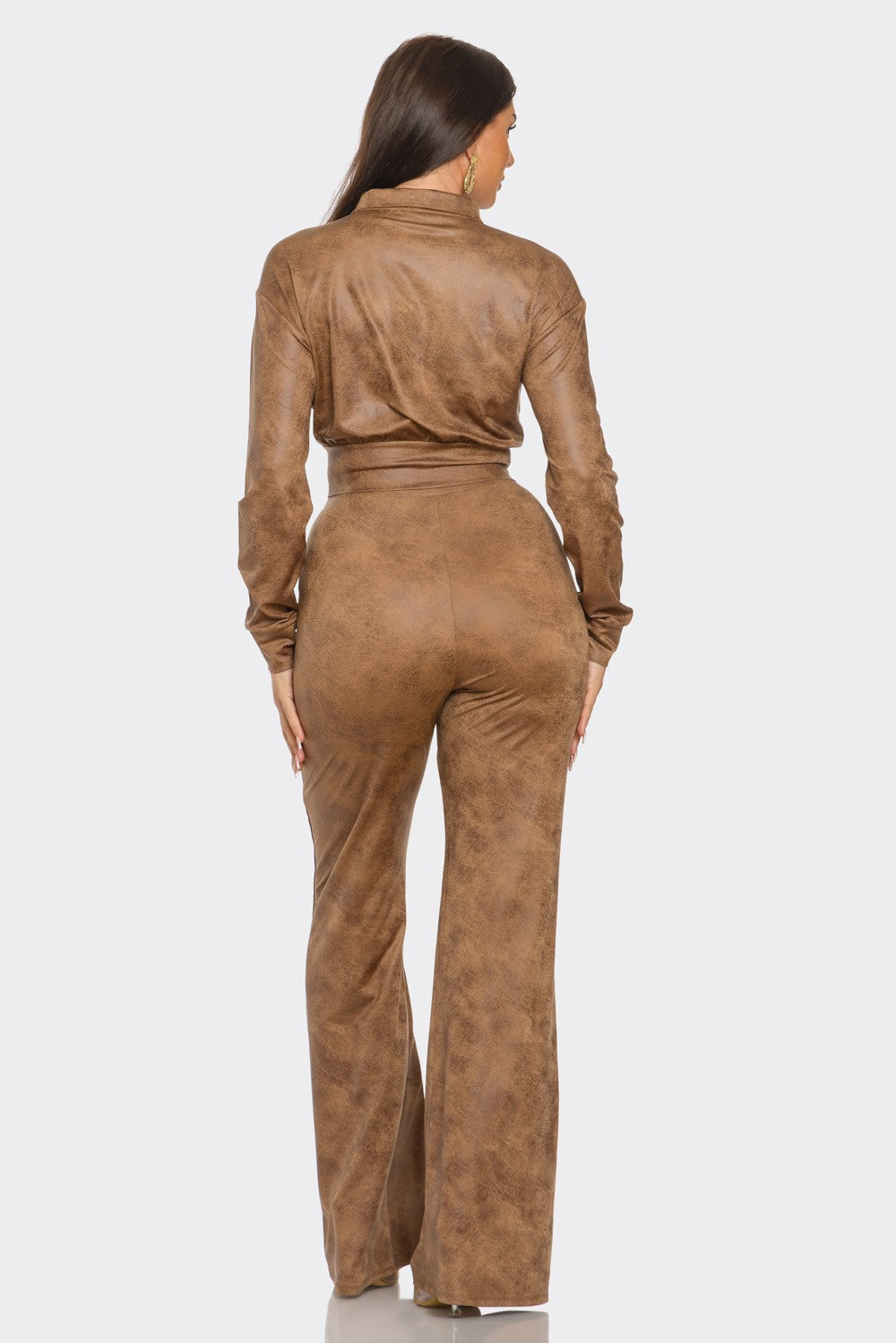 Distressed Leather Looking Zipper Jacket Sets