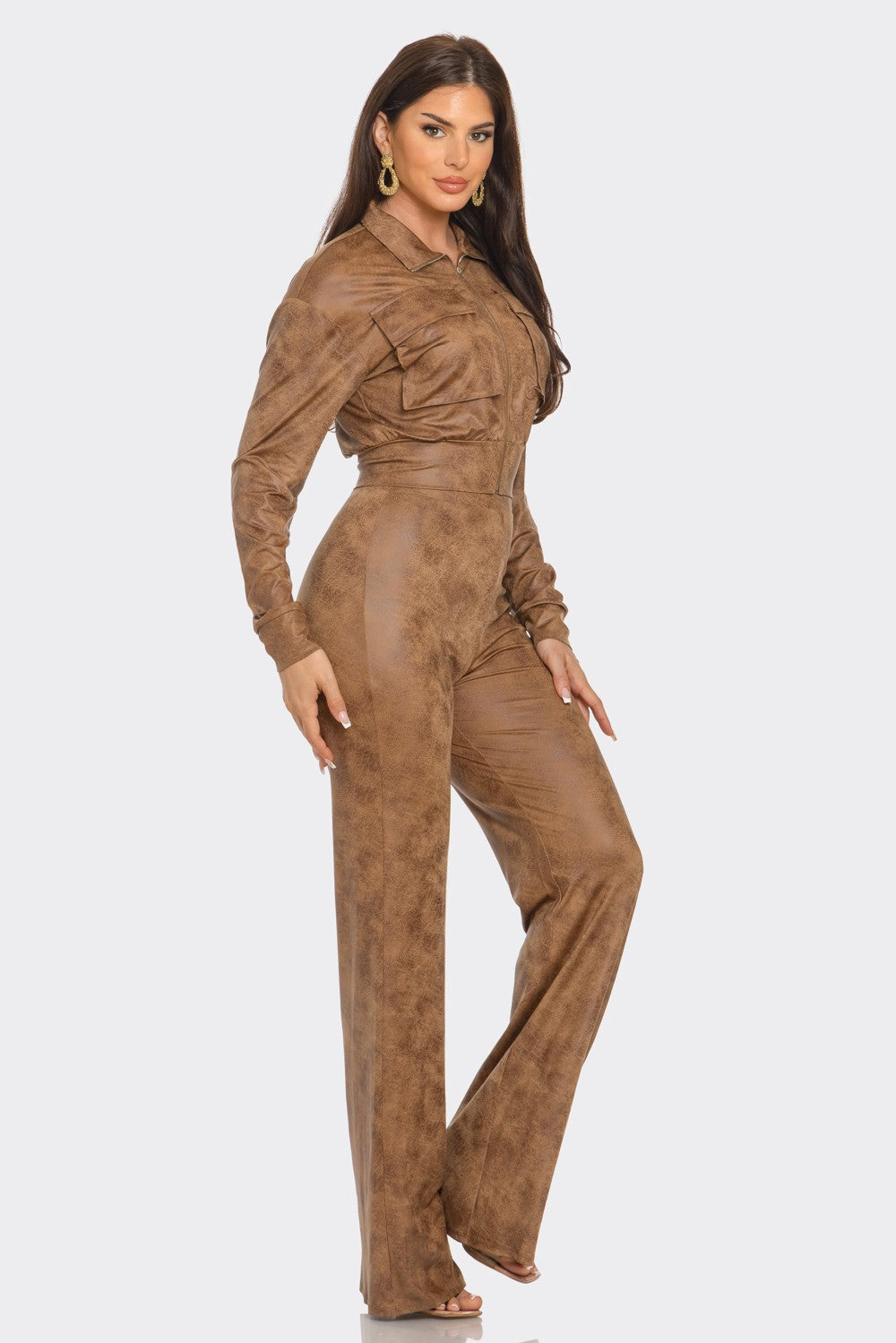 Distressed Leather Looking Zipper Jacket Sets
