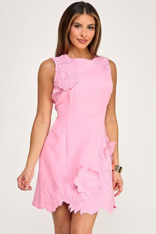 Sleeveless Mini Dress With 3D Flowers
