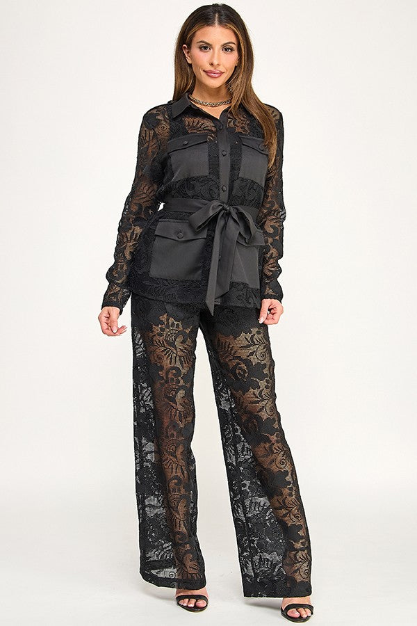 LACE V JACKET PANT SET