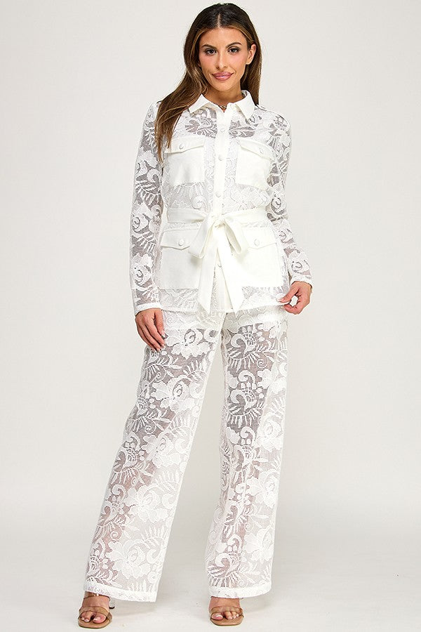 LACE V JACKET PANT SET