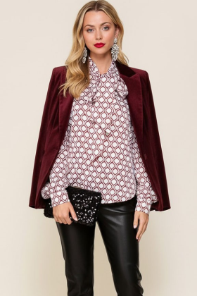 Long Sleeve Neck Tie Satin RED
