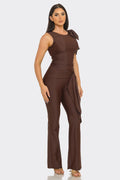 Ribbon Tie Ruffle Top And Pants Set