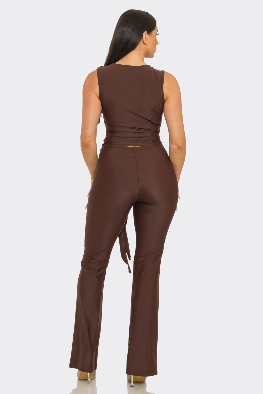 Ribbon Tie Ruffle Top And Pants Set