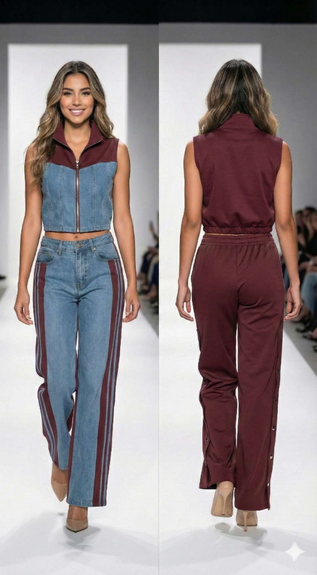 V Neck Crop Set RED