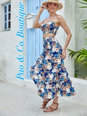 Womens Long Skirt 2 Pcs Set BLUE