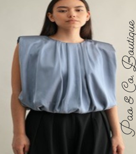 SHOULDER PADDED SILVER TOP