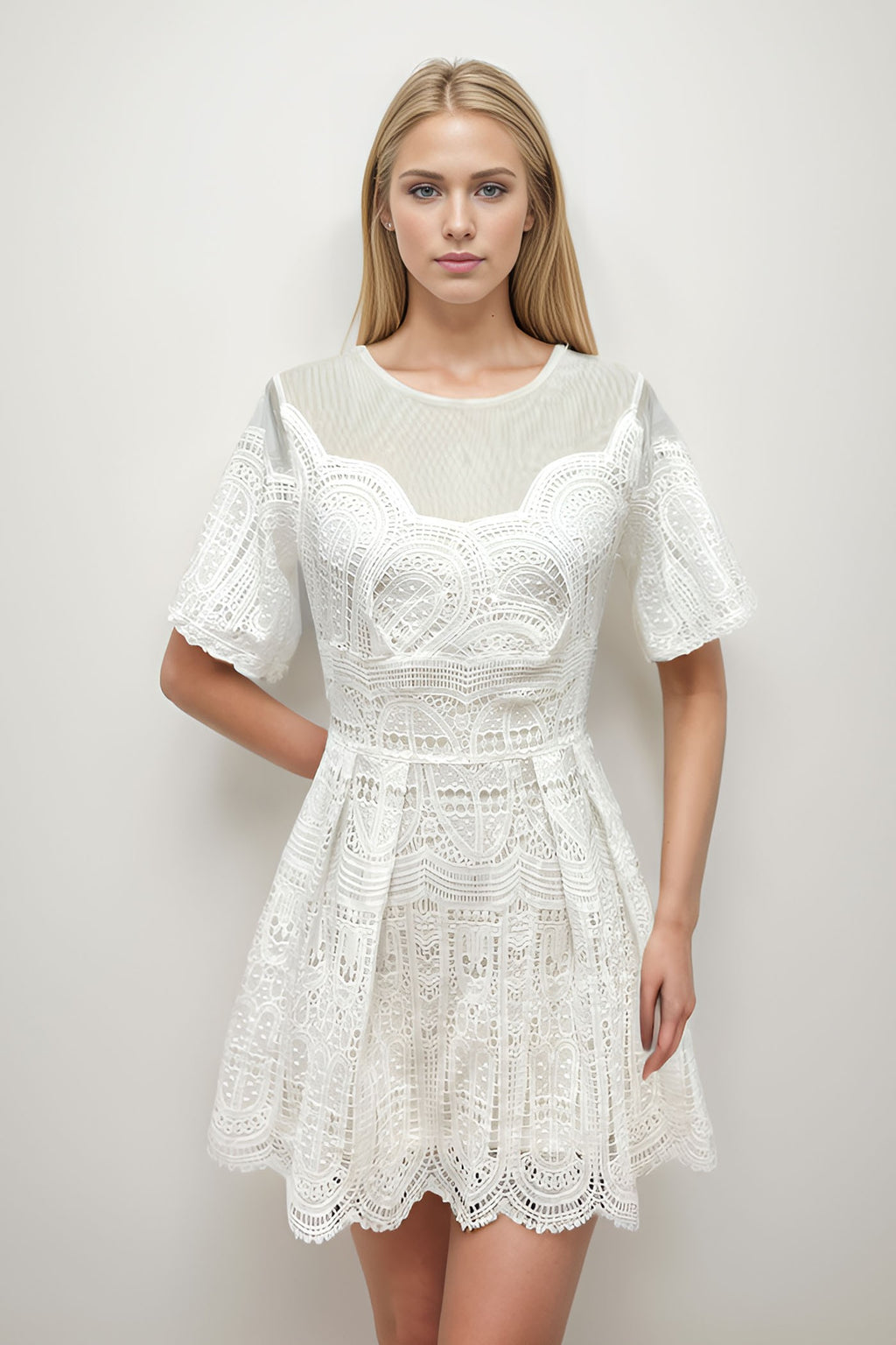 SHORT SLEEVE EMBROIDERY DRESS