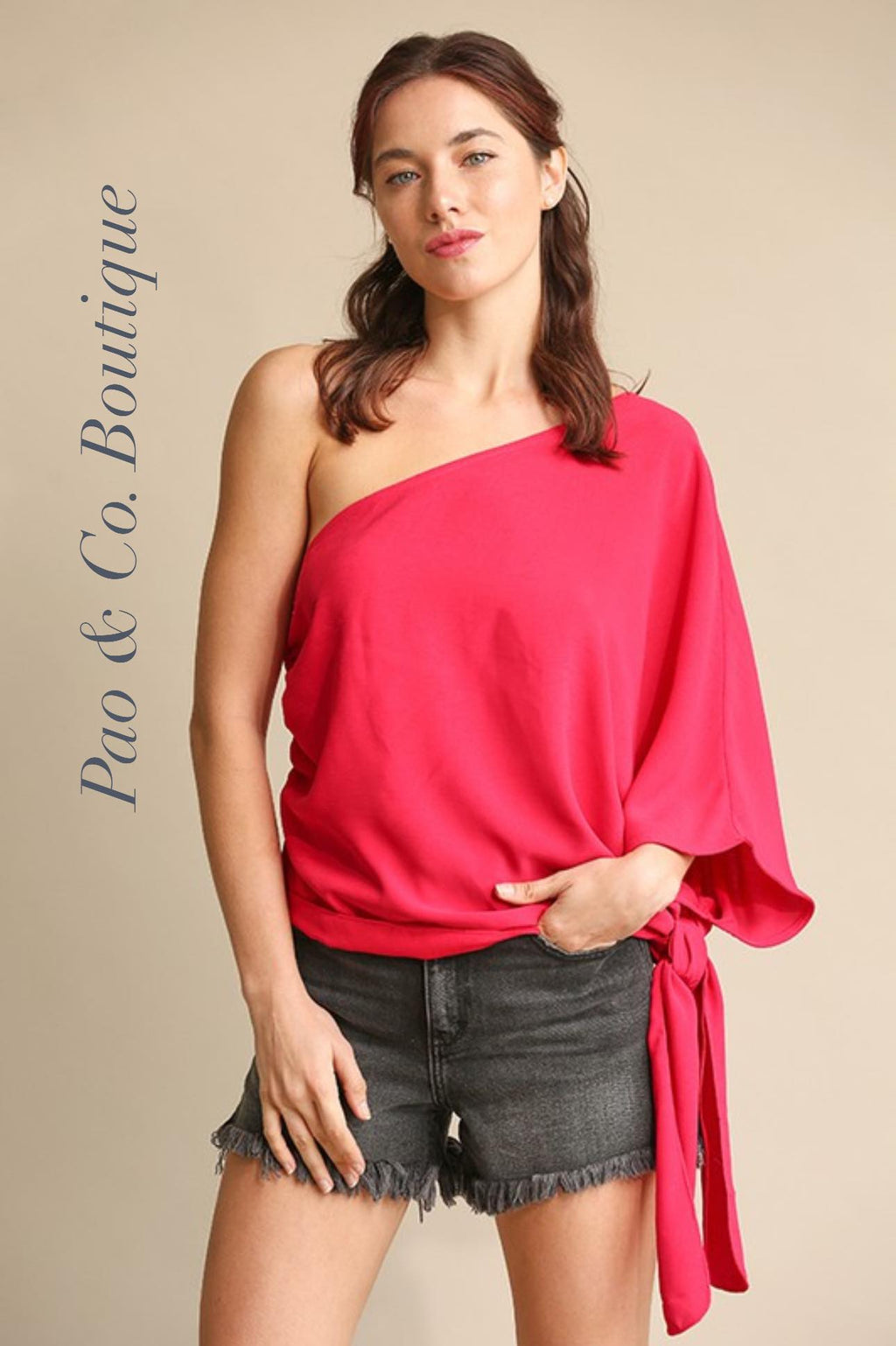 One Shoulder And Waist Tie Top