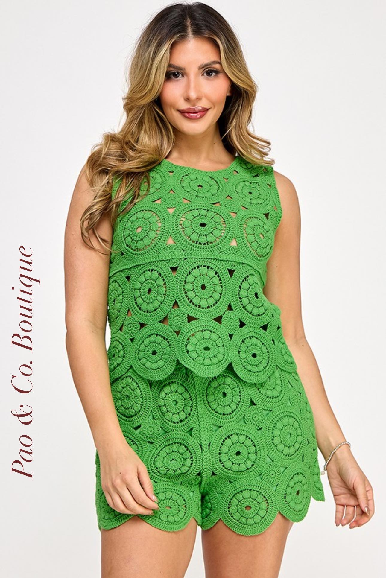 Crochet Sleeveless Top with Shorts Set