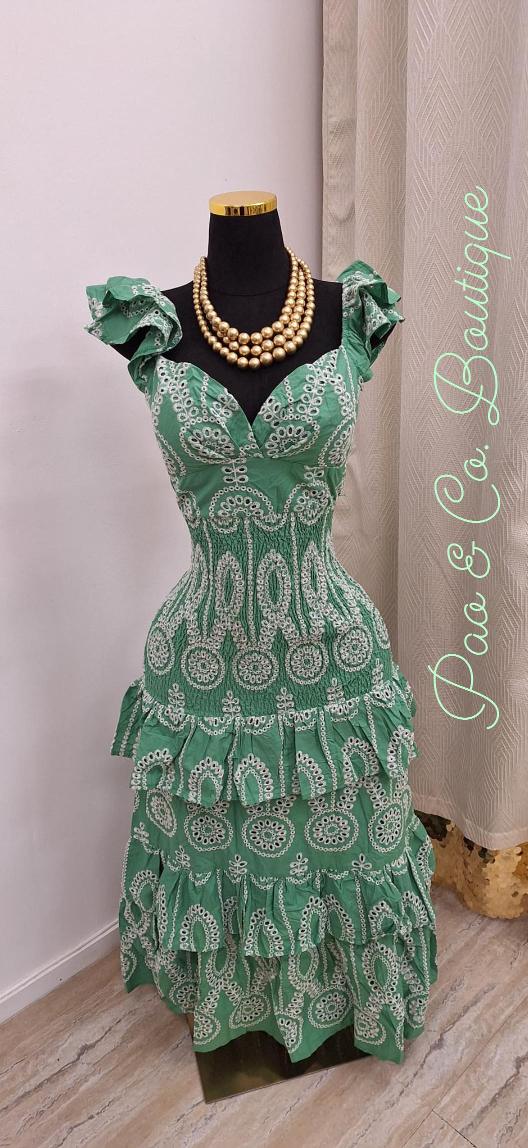 CROSHET WITH KHAKI LONG DRESS
