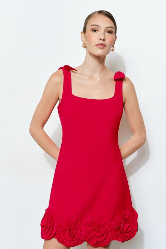 SHORT FLOWER RED DRESS