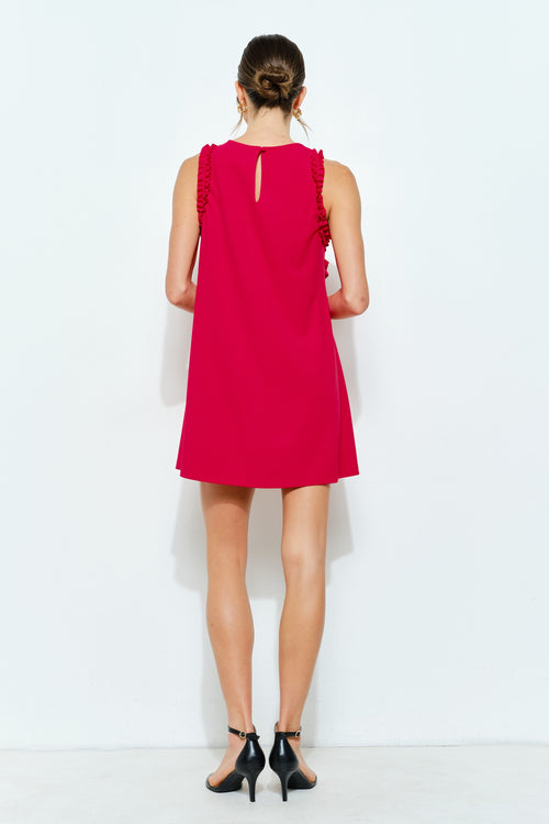 Crewneck Floral Ruffled Sleeveless Mini Dress