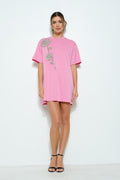 Rhinestone Beaded Flower Embellished T-shirt Dress