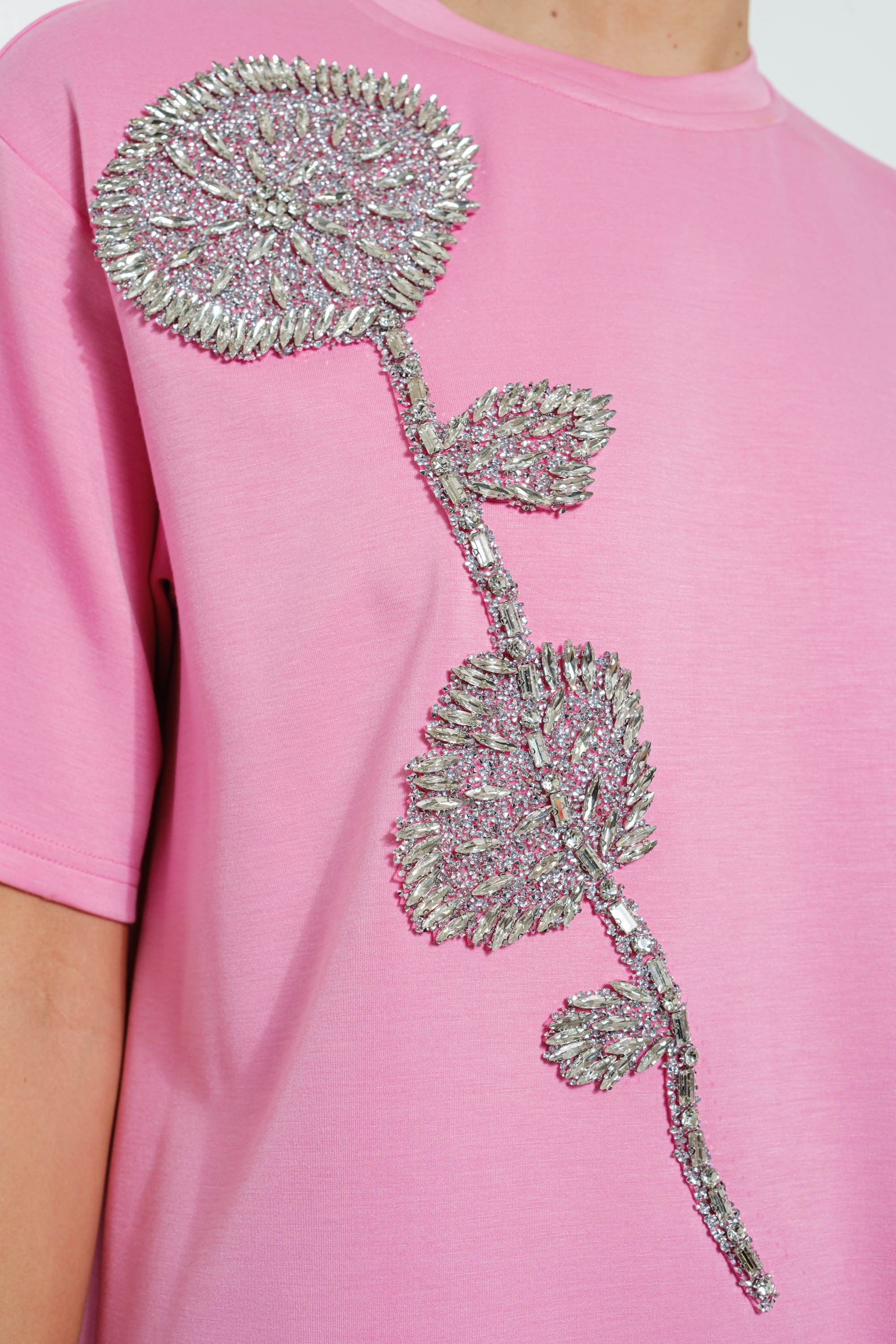 Rhinestone Beaded Flower Embellished T-shirt Dress